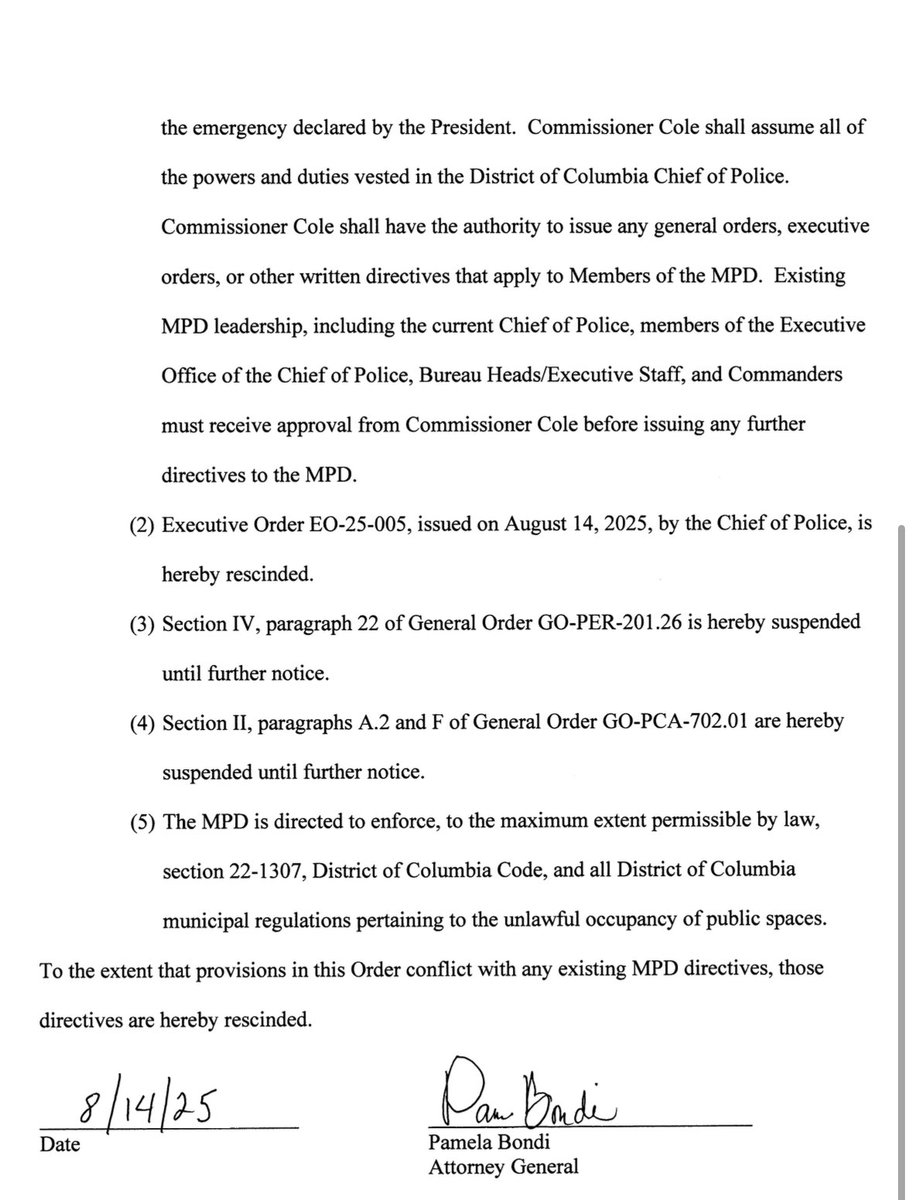 BREAKING — Attorney General Pam Bondi is scrapping local directives that severely limited cooperation between police in Washington DC and federal immigration agencies like ICE.

Police officers in the nation’s capital can now fully cooperate with federal immigration enforcement.