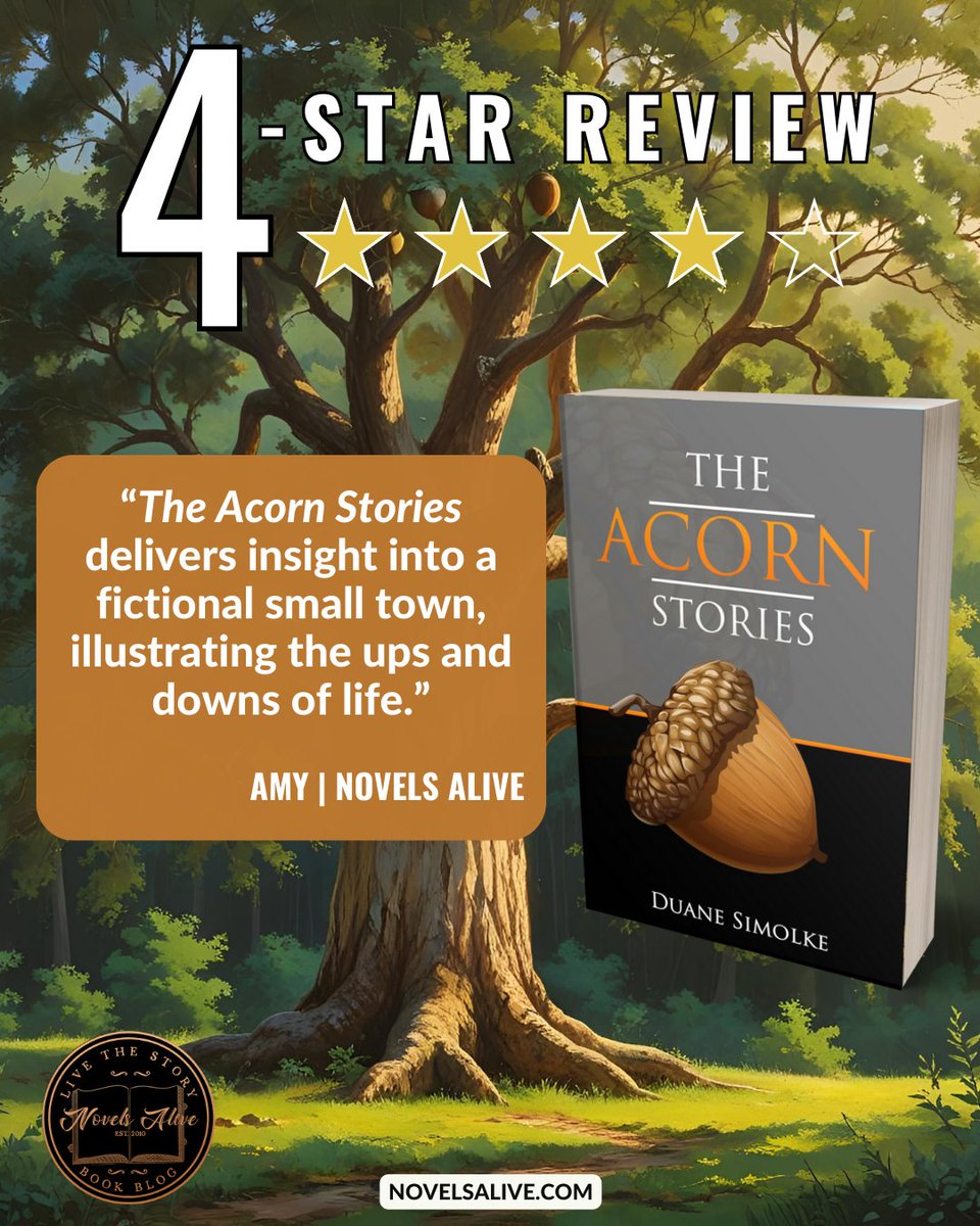 NovelsAlive's tweet photo. 4-STAR REVIEW⭐️⭐️⭐️⭐️: THE ACORN STORIES by Duane Simolke @DuaneSimolke
👉THE ACORN STORIES delivers insight into a fictional small town, illustrating the ups and downs of life. https://t.co/9Ie3nBDOhr #bookreview #shortstories #humorousfiction #books #book #reading #booklover https://t.co/Vs68quwNZW