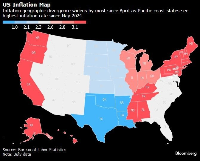 kkryzwick's tweet photo. Inflation by state... notice anything? https://t.co/EaoDds86lL