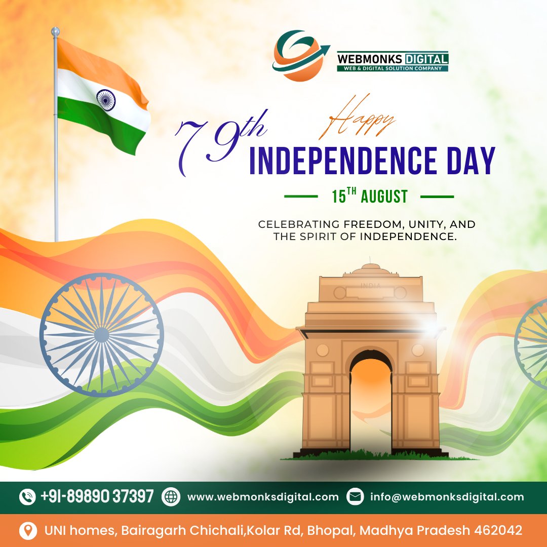 webmonksdigital's tweet photo. Freedom is not just a word, it’s a responsibility we carry every day. 🇮🇳 Happy Independence Day!

#HappyIndependenceDay #JaiHind #VandeMataram #ProudToBeIndian #IndiaAt79 #FreedomInTheAir #TricolorLove #IndianPride #webmonksdigital https://t.co/c1le11NhY3