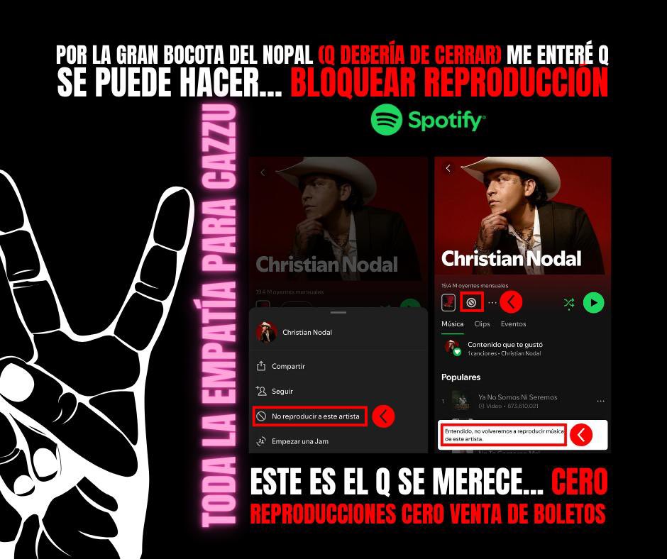 Jiavsi's tweet photo. @EvaDeMetal Sigamos el consejo del NOPAL… todos a Spotify a bloquear a este perro, al Sr. PepeJhons y a la Tía Pelucas Aguilar Panini Perroni d Meza, al cabo q no ocupan fans tienen muchos y sus boletos d conciertos se acaban como pan caliente a + d un dólar #nodalcancelado #nodalbloqueado https://t.co/MHxksGMiPs