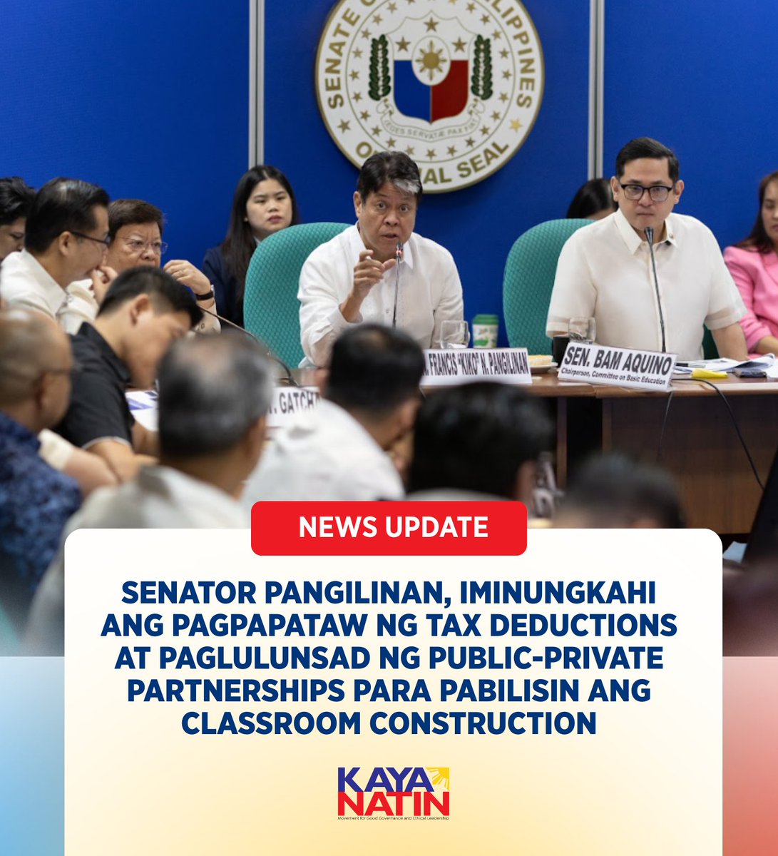 Iminungkahi ni Senador Kiko Pangilinan ng pagdaragdag ng tax deductions at pakikipagtulungan sa private sector sa ilalim ng Classroom Building Acceleration Program Act, upang mas mapabilis at maging epektibo ang pagpapatayo ng mga silid-aralan sa buong bansa.

#KayaNatinPH