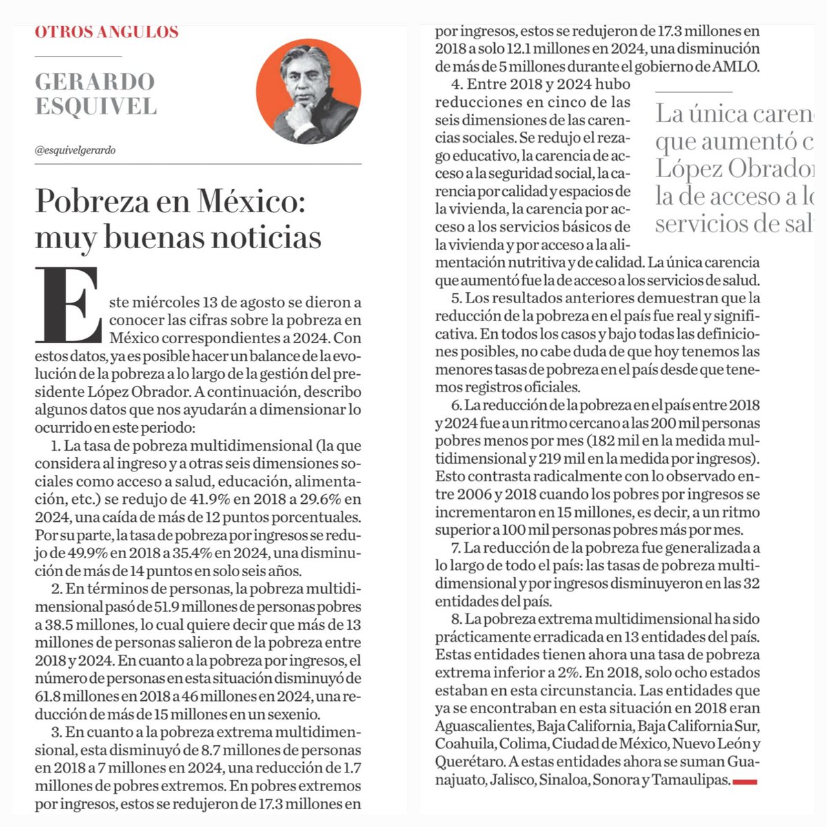 Hoy escribí en <a href="/Milenio/">Milenio</a>: "Pobreza en México: muy buenas noticias". 

Una reducción de la pobreza a un ritmo de 200 mil pobres menos por mes.

milenio.com/opinion/gerard…