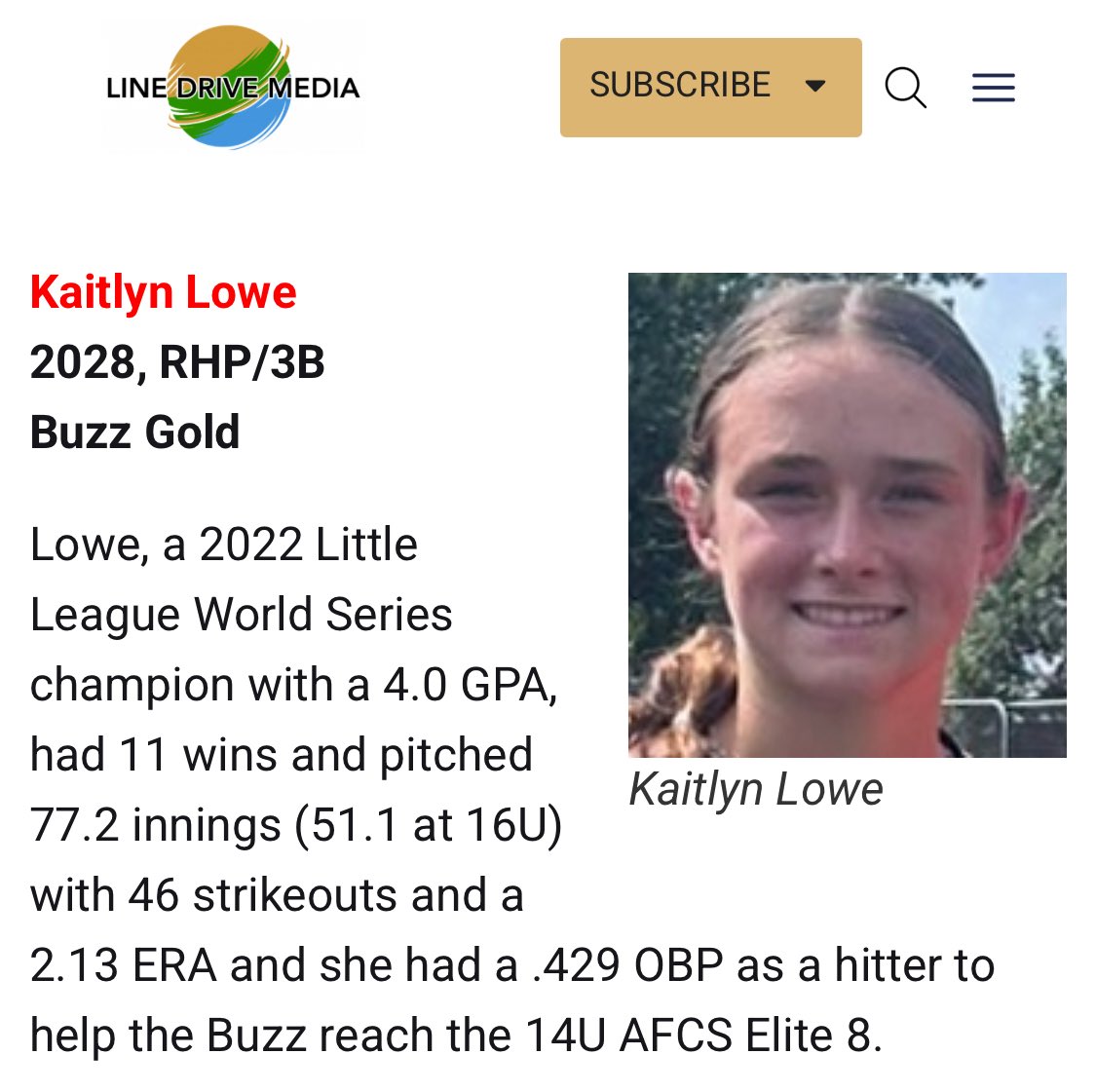 Honored to be named to the <a href="/LineDsoftball/">Line Drive Media</a> 2025 14U All Summer Team—grateful for my parents, coaches, and teammates! 🥎💪<a href="/BuzzCentex/">Buzz Fastpitch</a> <a href="/ExtraInningSB/">EXTRA INNING SOFTBALL</a> <a href="/thealliancefp/">The Alliance Fastpitch</a>