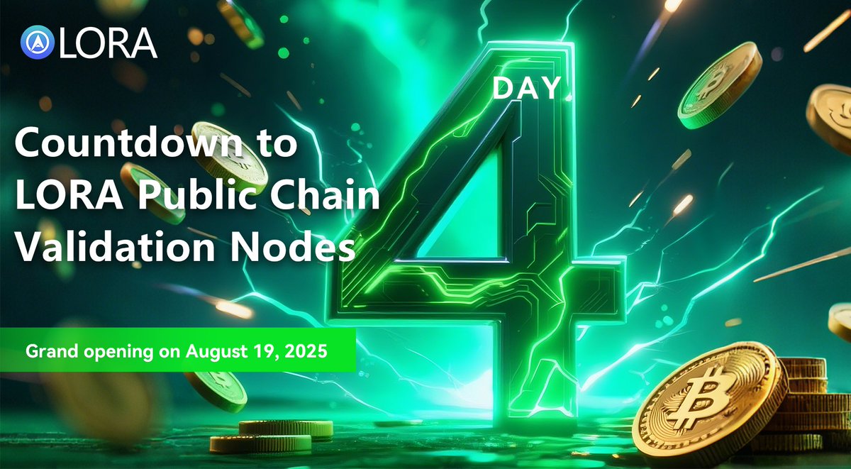 LoraChain's tweet image. &quot;4 days left！At 00:00 on August 19, 2025, LORA validator nodes will &apos;go live&apos;！

The &apos;heartbeat&apos; of public chain security is set to start beating！

Token holders/developers, hurry to become &apos;consensus guardians&apos;！

LORA #ValidatorNodes #5DaysToConsensus&quot;