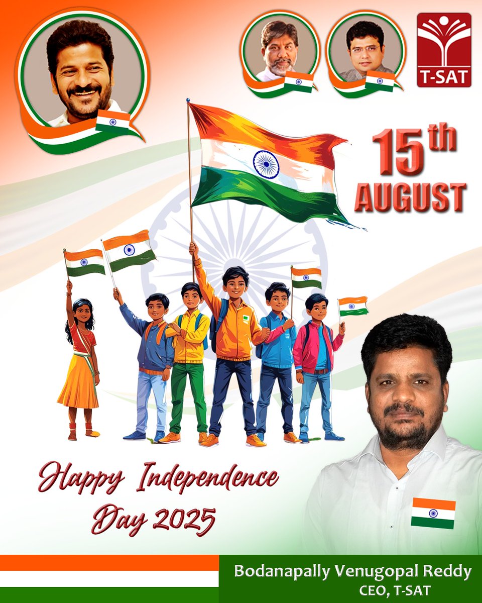 TSATnetwork's tweet photo. On this Independence Day,
T-SAT celebrates with you! 🇮🇳
We're proud to be a part of India's journey, bringing knowledge to every home.
Happy Independence Day! 🎉
#IndependenceDay #India #TSAT #KnowledgeForAll #ProudToBeIndian #FreedomCelebration #TSATNetwork https://t.co/jk0wlZuLjQ