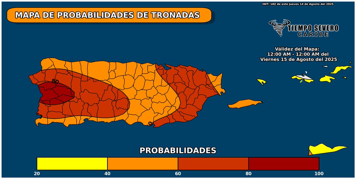 Bastante altas las probabilidades de tronadas para este viernes en Puerto Rico. Un disturbio se estará moviendo desde esta noche/madrugada de este jueves generando tronadas y aguaceros. Algunas tronadas podrían ser bastante fuertes.