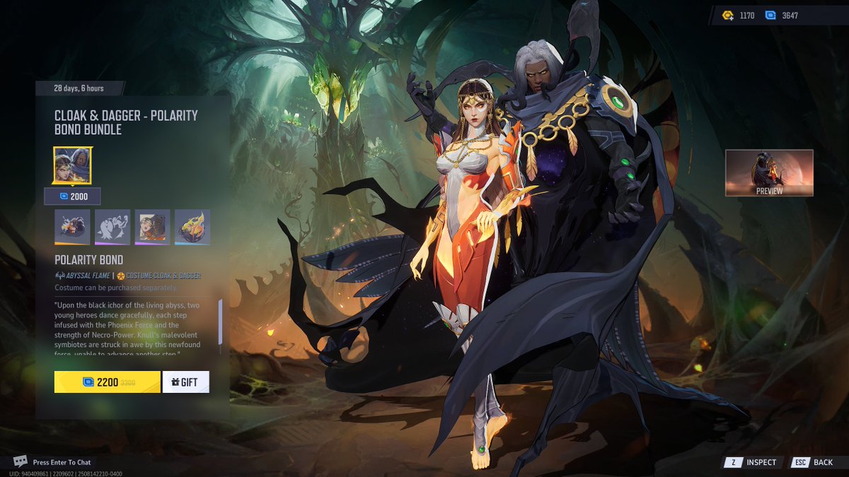 mmmmmmmmiller's tweet image. ‼️ IN-GAME STORE UPDATE NOW LIVE (8/14)

🆕 Abyssal Flame Bundle (3200 Units)
🆕 Cloak &amp;amp; Dagger: Polarity Bond (2200 Units)
🆕 Winter Soldier: Polarity Soldier (2200 Units)
🆕 Cloak &amp;amp; Dagger Emoji Bundle (600 Units)
🆕 Cloak &amp;amp; Dagger Dynamic Mood Bundle (600 Units)
#MarvelRivals