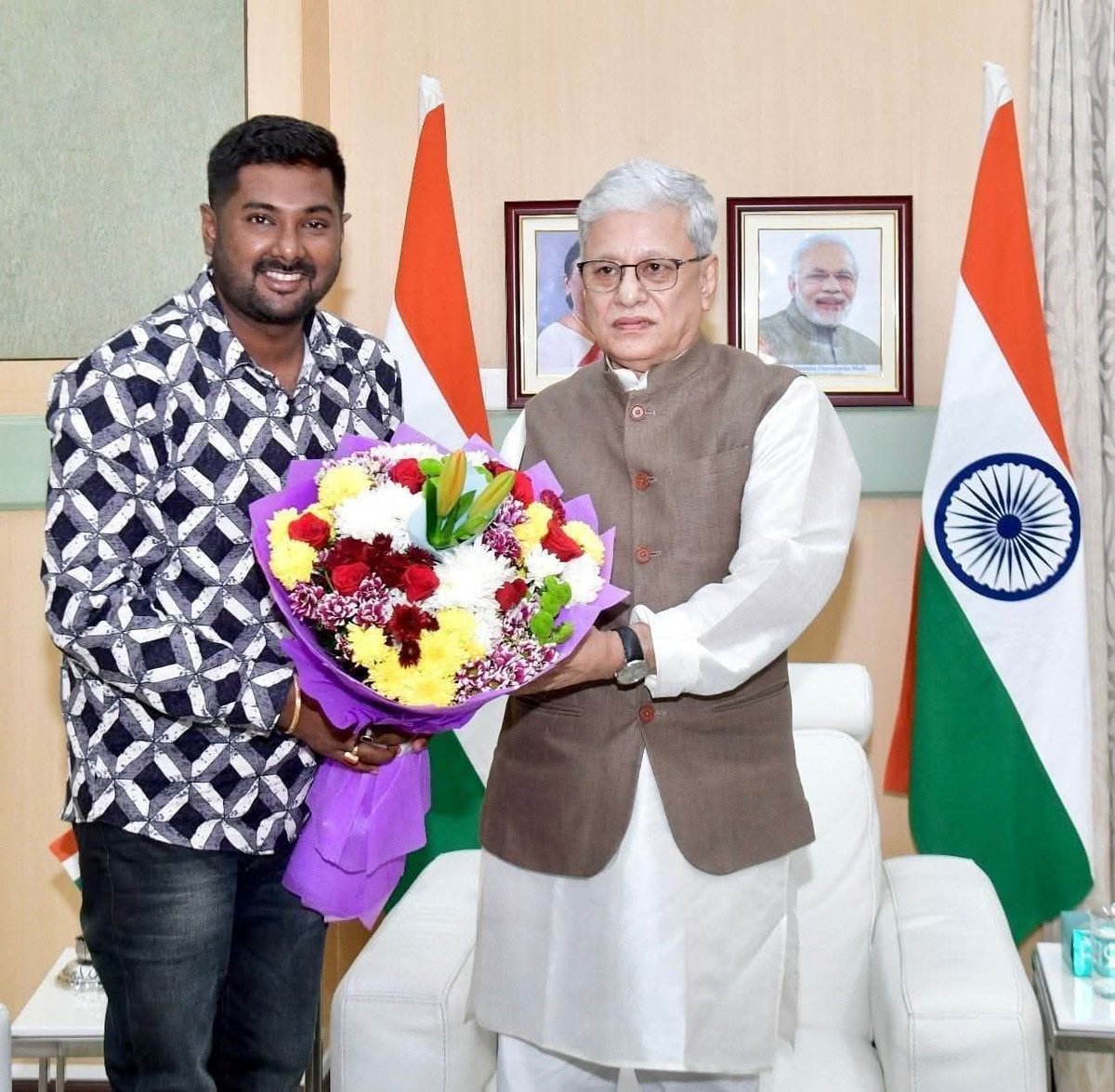 BJYMNABADAL's tweet photo. Heartiest birthday wishes to Honorable Governor Of Telangana &amp; Former  DYCM Of Tripura Shri @Jishnu_Devvarma ji ! ✨

Your dedication towards the development  of Telangana is truly commendable. 

May Mata Tripurasundari bless you with long life and good health. https://t.co/q9HiRaokfB