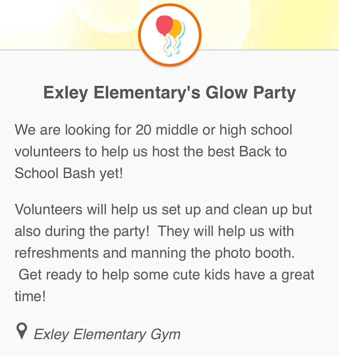 We have another opportunity for student volunteering. Exley Elementary needs volunteers for a Back to School Glow Party on Tuesday, August 26th from 4pm -7pm. Click HERE to volunteer: signup.com/go/DqQhPcX
#CPOE