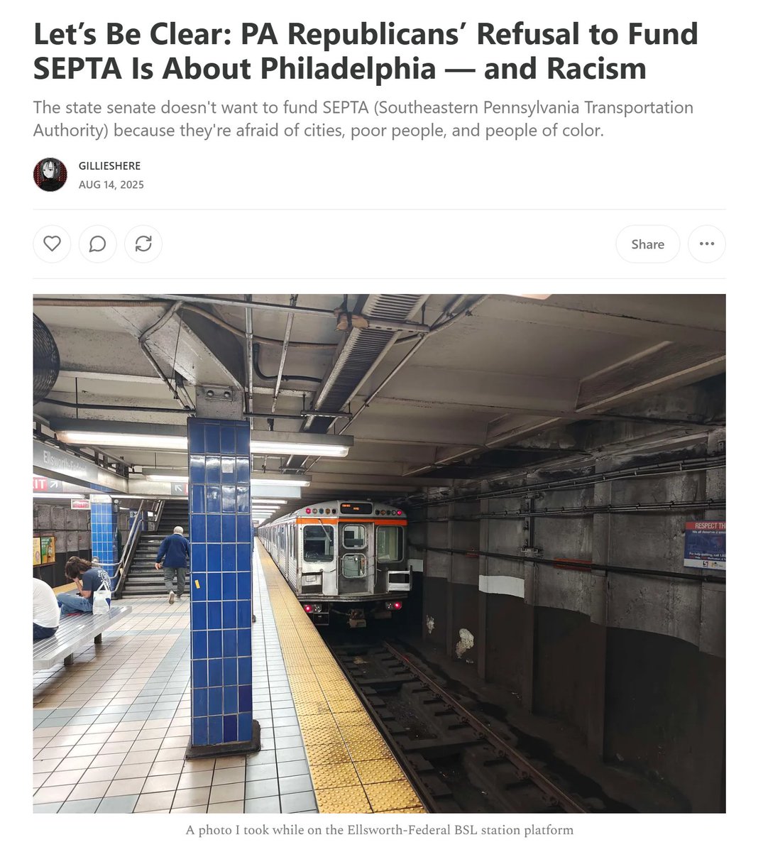 Gil (@gillieshere) on Twitter photo I wrote an article about <a href="/SEPTA_SOCIAL/">SEPTA_SOCIAL</a> and attitudes towards Philadelphia. #SEPTA #Transit gillieshere.substack.com/p/lets-be-clea… I wrote an article about <a href="/SEPTA_SOCIAL/">SEPTA_SOCIAL</a> and attitudes towards Philadelphia. #SEPTA #Transit gillieshere.substack.com/p/lets-be-clea…