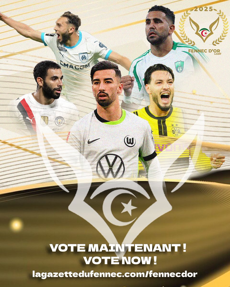 LGDFennec's tweet photo. 🔴LE VOTE DU FENNEC D'OR 2025 🏆🇩🇿 EST OFFICIELLEMENT OUVERT !
❗️A TOI DE JOUER >> https://t.co/cdAa6OuruH
#Fennecdor #LGDF https://t.co/MplbqqVBKj