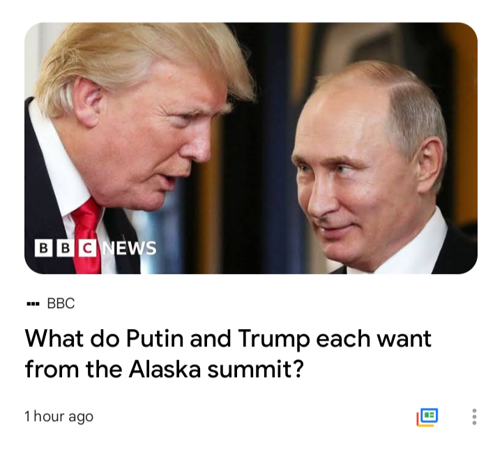 TardiTweets's tweet photo. My guess? Trump wants the Nobel Peace Prize and Putin wants Alaska.

Let's see who gets their way. https://t.co/2LO7uQYea7