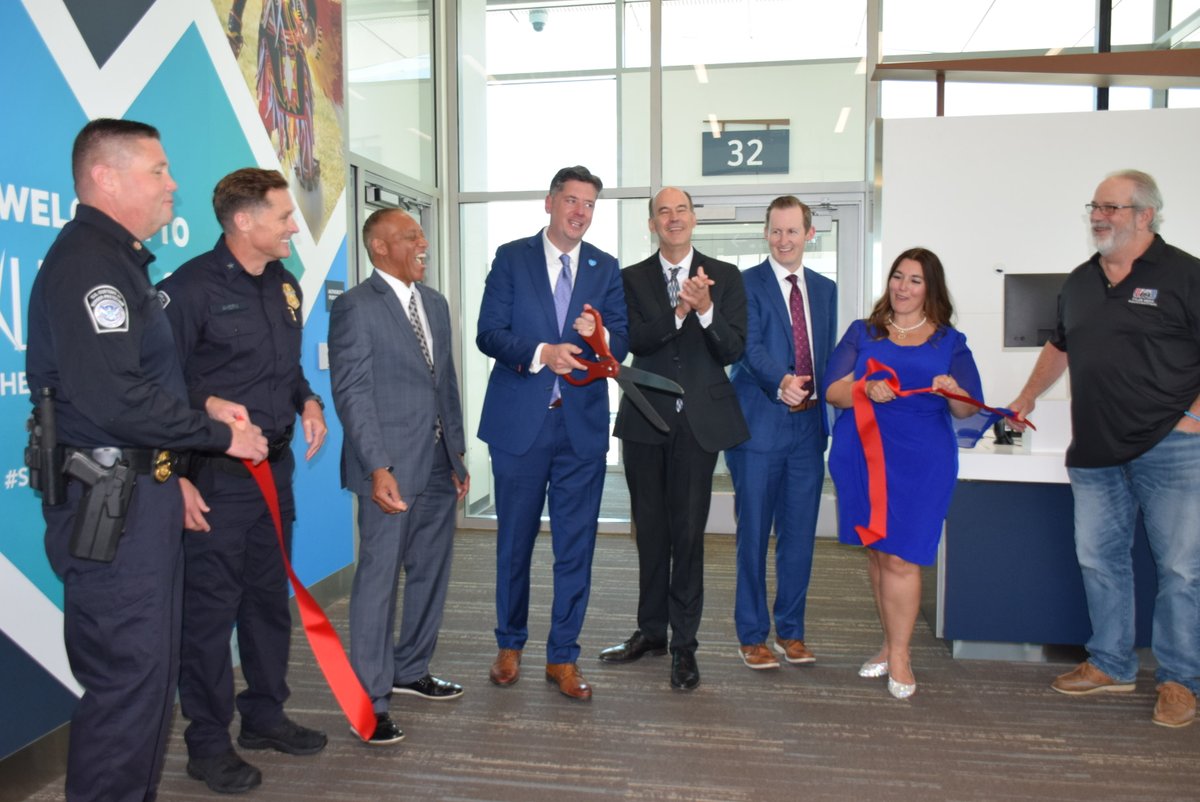 fly_okc's tweet photo. Our brand-new Federal Inspection Space is officially open! We cut the ribbon today and we’re getting ready to welcome our first American Airlines international flight to CANCUN this November!
 Who’s ready for the beach?
#FlyOKC #OKCtoCancun #WillRogersAirport #TravelMore https://t.co/jIC1vumlCf