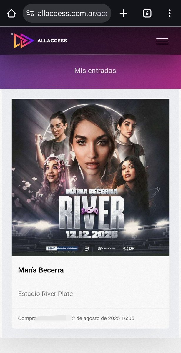 reventashow's tweet photo. ❗️Vendo entradas MARIA BECERRA, fecha 12/12/2025.
Estadio: River plate 
Sector: (4) Sivori alta
Valor: 120mil
Formato: Qr Quentro https://t.co/XKpP4px6Gz