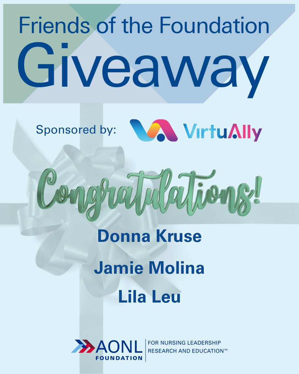 🎉 Congratulations to the Friends of the Foundation Giveaway winners from the 2025 Professional Governance Conference!
 
#AONLFoundation #NurseLeadership