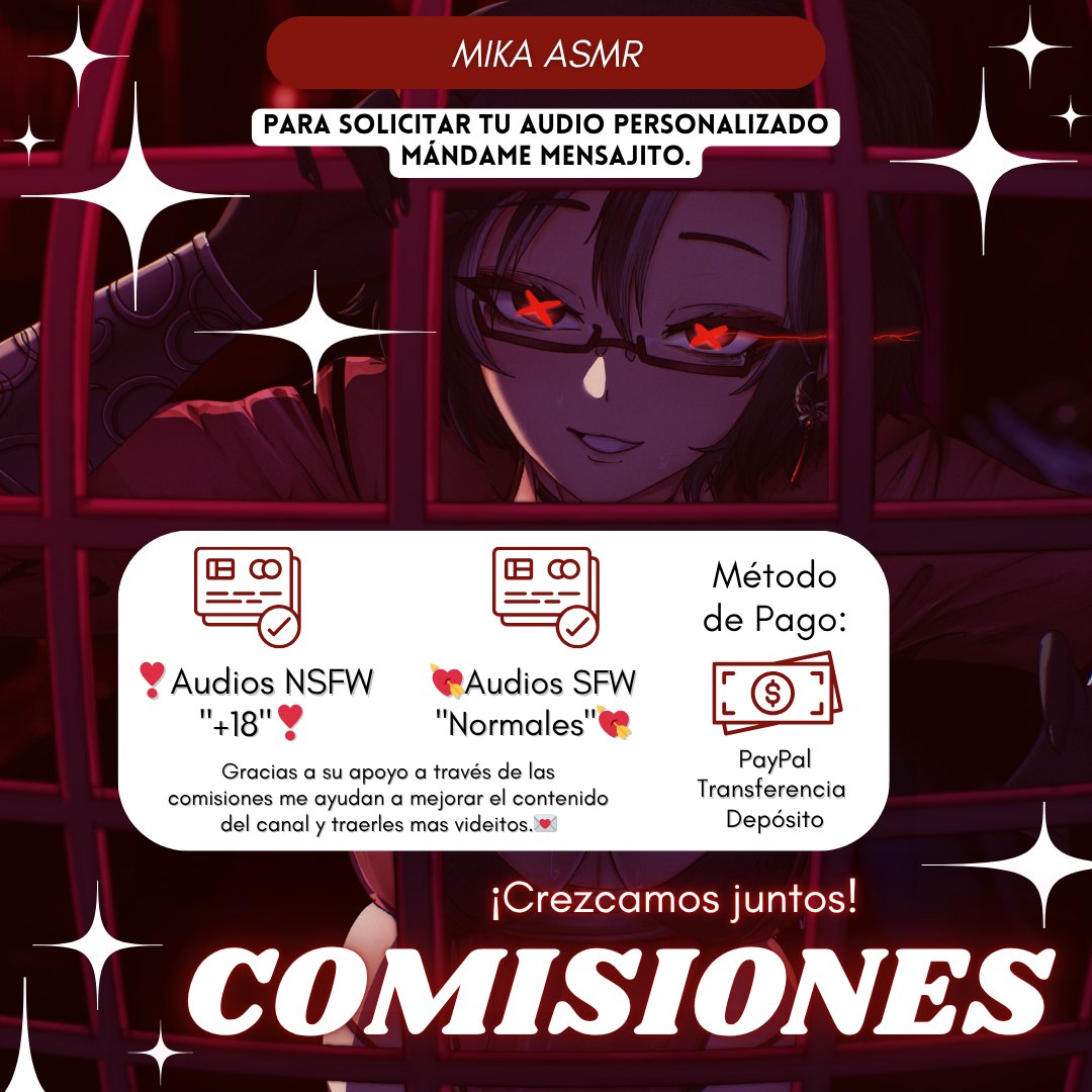 🎙️✨ ¡COMISIONES ABIERTAS DESDE HOY! ✨🎙️

🎧 ¿Qué tipo de audios puedes pedir?
💋 NSFW (+18)
🍓 SFW ("normales", roleplays, relajación, etc.)

💳 Métodos de pago: PayPal, Transferencia o Depósito

#MikaASMR #ComisionesASMR #NSFWAudio #SFWAudio #ASMRLatino #KoFiCreatores #Twitch