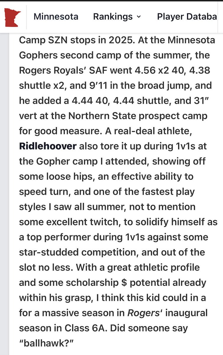 Easton Ridlehoover (@ejridlehoover) on Twitter photo Thank you <a href="/PrepRedzoneMN/">Prep Redzone Minnesota</a> & <a href="/OJW_Scouting/">PrepRedzone Oliver</a> for the write-up. Excited for what's ahead. <a href="/RogersRoyalsFB/">Rogers Football</a> <a href="/BaseballRoyals/">Rogers Royals Baseball</a> <a href="/BlizzardBasebal/">Blizzard Baseball</a> <a href="/NWahlScouting/">Nate Wahl</a> Thank you <a href="/PrepRedzoneMN/">Prep Redzone Minnesota</a> & <a href="/OJW_Scouting/">PrepRedzone Oliver</a> for the write-up. Excited for what's ahead. <a href="/RogersRoyalsFB/">Rogers Football</a> <a href="/BaseballRoyals/">Rogers Royals Baseball</a> <a href="/BlizzardBasebal/">Blizzard Baseball</a> <a href="/NWahlScouting/">Nate Wahl</a>
