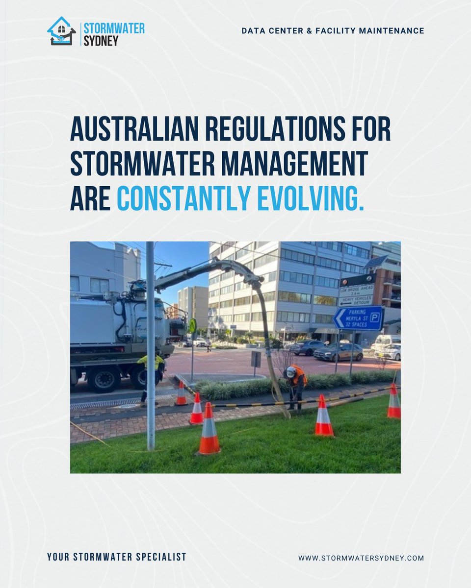 stormwatersyd's tweet photo. Australian regulations for stormwater management are constantly evolving. We stay up-to-date to keep your facility compliant.

#CriticalOperations #RegularMaintenance #StormwaterMaintenance

https://t.co/IqxKZYcDJB https://t.co/Rx24HI1BXO