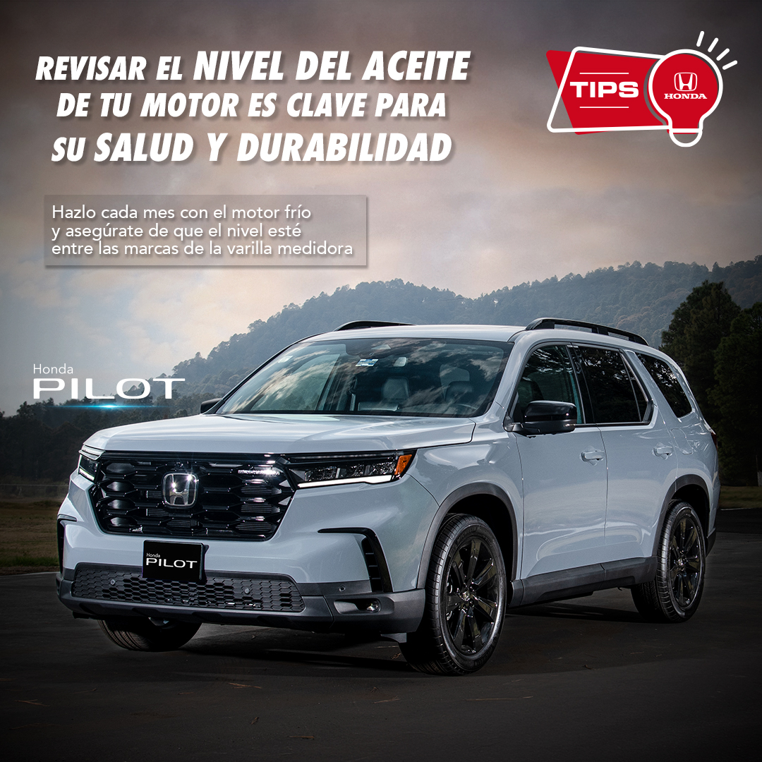HondaMexico's tweet photo. El corazón de tu Honda Pilot está hecho para llevarte a todas tus aventuras. Un simple chequeo del aceite asegura que siempre esté listo para lo que venga. Consulta mas información en el siguiente link: https://t.co/dUtwDNQtX2 #HondaTips https://t.co/P33miCotBJ