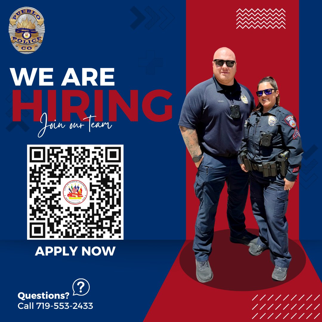 🚨 3 DAYS LEFT to apply for Police Patrol Officers &amp; Lateral Transfers! Join us to make a real difference in our community! 

👉 Apply now at pueblo.us/jobs! 

#JoinUs #PolicePatrol #MakeADifference #PuebloJobs #LawEnforcement #ApplyNow