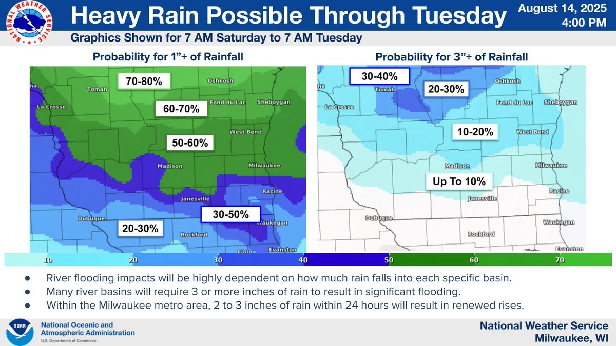 Active weather is expected this weekend into early next week, with some potential for localized heavy rainfall, but also high uncertainty regarding where the majority of the storms will set up. Stay tuned for the latest info. #wiwx #sewiwx