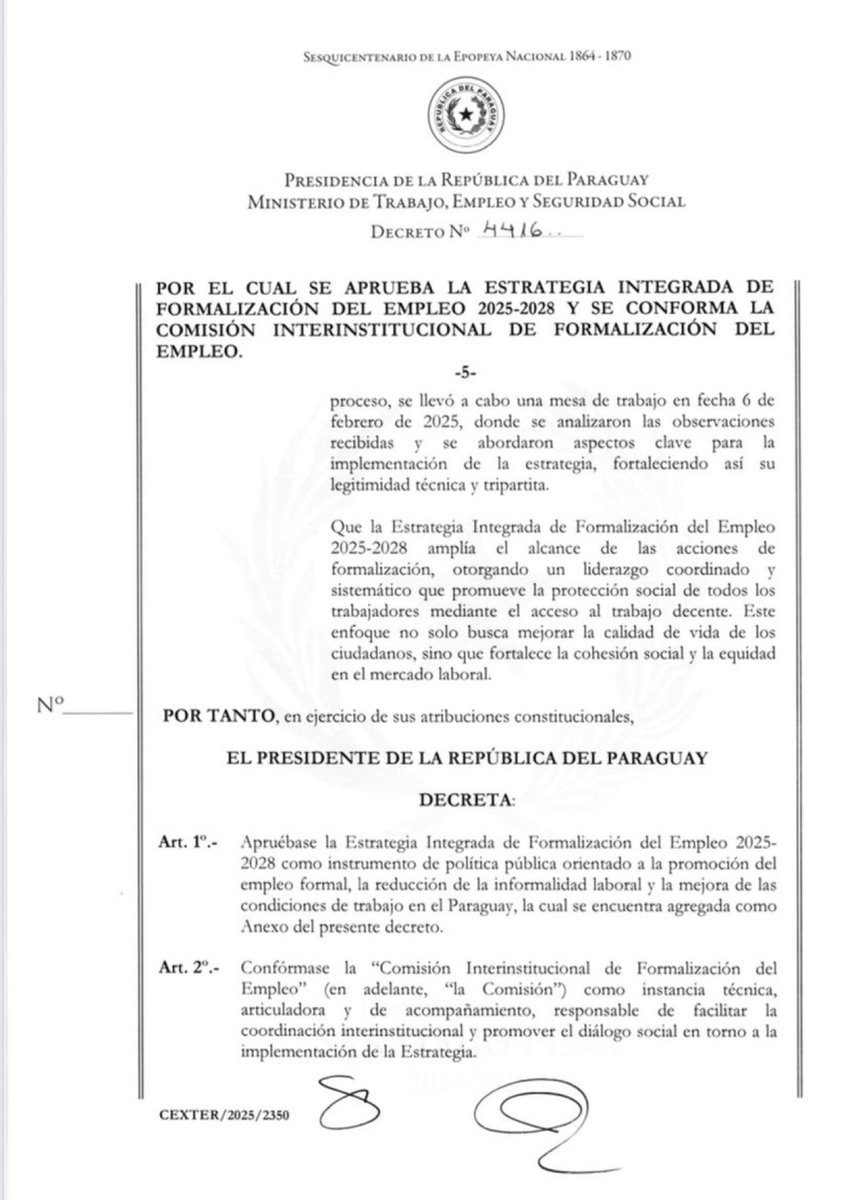 Monica Recalde (@monicarecalded) on Twitter photo Transformamos la formalización en una política de Estado: hoy, mediante el Decreto Nº 4416 firmado por el presidente <a href="/SantiPenap/">Santiago Peña</a>, el trabajo decente se convierte en un instrumento no solo de carácter institucional, sino en una bandera que vamos a llevar adelante todas las Transformamos la formalización en una política de Estado: hoy, mediante el Decreto Nº 4416 firmado por el presidente <a href="/SantiPenap/">Santiago Peña</a>, el trabajo decente se convierte en un instrumento no solo de carácter institucional, sino en una bandera que vamos a llevar adelante todas las