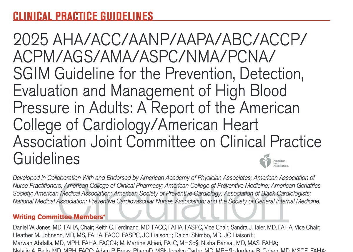 docramiro's tweet photo. ¡Excelentes noticias! Disponible la nueva guía 2025 de la AHA/ACC para la prevención, detección evaluación y manejo de la hipertensión arterial en adultos. 🔥🔥🔥
✅Recuerda que hipertensión arterial estadio 1 es a partir de una presión sistólica de 130-139 mmHg y diastólica de 80-89 mmHg.
✅Referencia: Circulation. 2025;152:e00–e00
