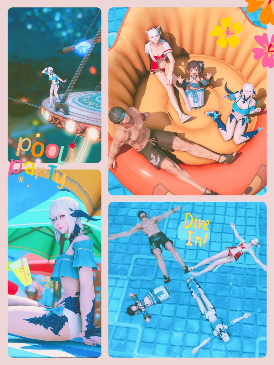 おはようございます𓈒𓏸𓐍🏖️
紅蓮祭行ってきました！今年は色々遊べて楽しい♪いっぱい遊んだ〜ꕤナイトプールも最高ᵕ̈*

 #FF14 #FFXIV