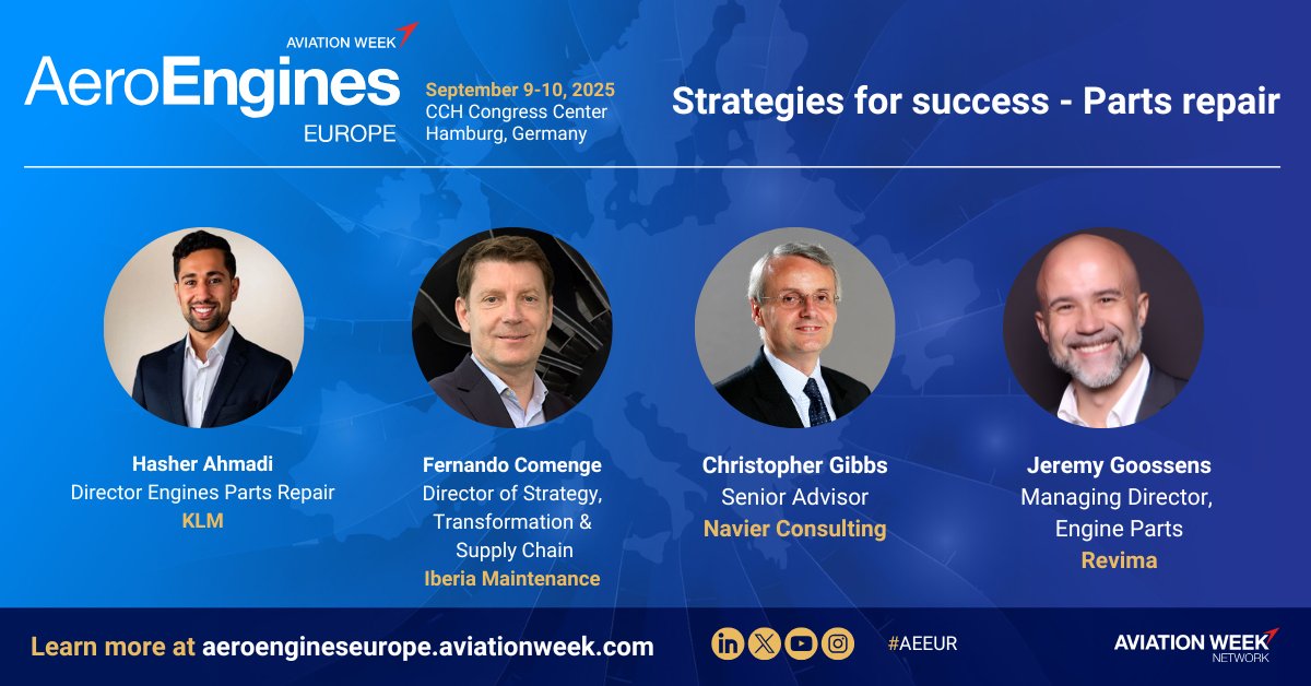 AvWeekEvents's tweet photo. Engine specialists are looking to develop more parts repair capability for both new and legacy powerplants to better control material costs and turnaround times, with strong long-term demand expected across multiple platforms.
https://t.co/T2fJNzlkDI
#AEEUR #AviationWeek https://t.co/etIhhTcC6K