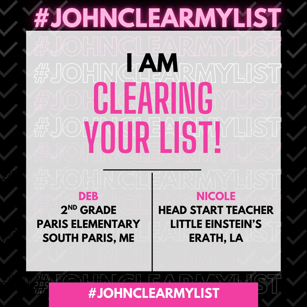 Happy Thursday, everyone! Who is ready to clear some more lists? Congrats to Deb from South Paris, ME, and Nicole from Erath, LA! I’m clearing your lists!  #JohnClearMyList!