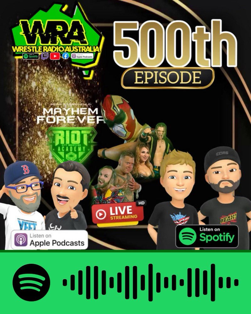 Up now on all your podcast platforms
We celebrated our 500th episode by talking RCW, upcoming shows, talk about the latest controversy surrounding a podcast (not ours for once) and much more!! 
open.spotify.com/episode/3xoAKR…