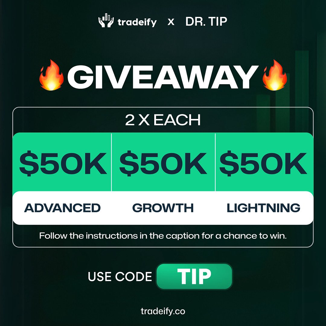 2 GIVEAWAYS TOMORROW 

TO ENTER 

FOLLOW  👇  

youtube.com/@drtip42069?si…

<a href="/1MINUTETIP/">DR TIP</a>

<a href="/Tradeify/">Tradeify</a>

<a href="/TradeifyTV/">Tradeify TV</a>

2⃣ LIKE THIS POST ❤️
3⃣ RETWEET POST 🔁
4⃣ TAG 3 FRIENDS 
5️⃣COMMENT TIP 
6️⃣INTERACT W TIP POSTS

GOOD LUCK 🍀

tradeify.co/?ref=TIP