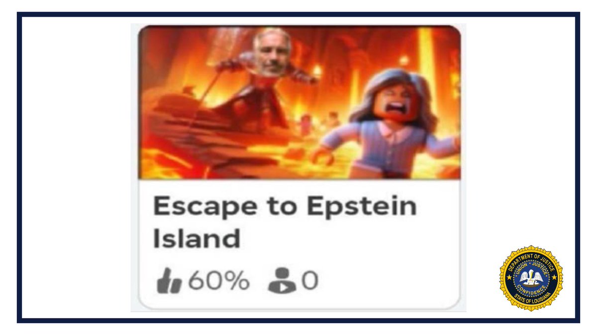 AGLizMurrill's tweet image. Here's another 'experience' that children were exposed to on Roblox: Escape to Epstein Island
aglizmurrill.com/Article/322