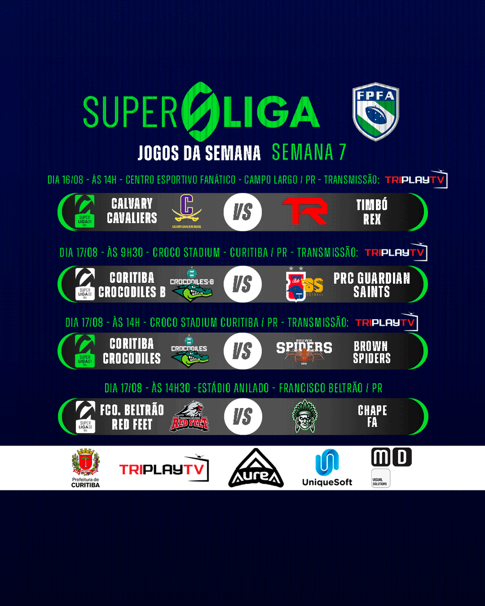 Confira os jogos das equipes paranaense nesse final de semana.

Tem muito jogo para quem curte o FAPR!

#FPFA #FOOTBALL #FOOTBALLSTATE #FUTEBOLAMERICANO #INCENTIVOESPORTECURITIBA #INCENTIVOSOLIDÁRIOPMC #GOVERNODOESTADODOPARANÁ #PARANÁESPORTES