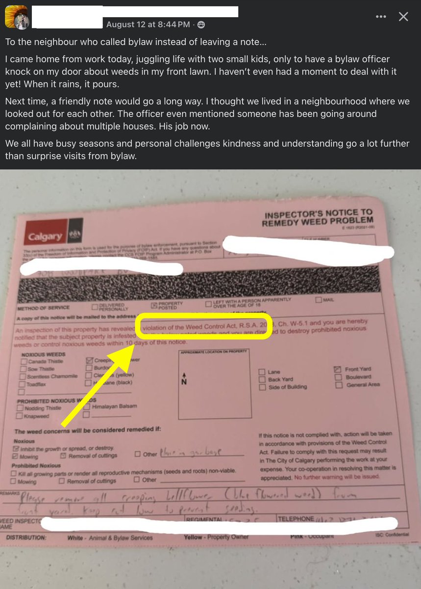 This is mind blowing‼️🤯

Neighbour calls bylaw on someone for having weeds in their front lawn in Calgary 👮‍♂️🌿

VIOLATING the "Weed Control Act" 🤣

Only Canada has this many stupid rules 🤡

Homeownership doesn't exist in Canada 🇨🇦