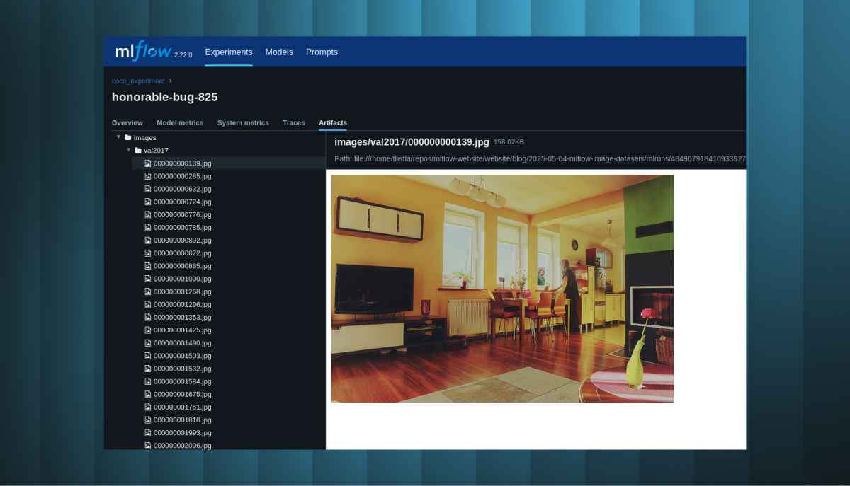 MLflow's tweet image. Tracking datasets is key to building reliable #machinelearning models — and image data brings unique challenges: high dimensionality, variability, and storage demands.
In this post, #MLflow Ambassador Thor Steen Larsen shows how to use MLflow’s experiment tracking and UI to…