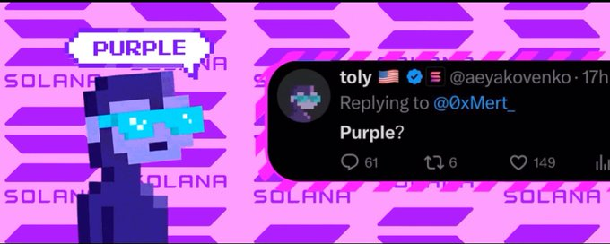 (SOL) Purple 

$PURPLE is the color of Solana. Nice ticker and art. Moving well so far, just launched so find entries. Always DYOR

t.me/PurpleXYZSol
x.com/i/communities/…

TgjK296F6PYWg3eRbRcEk9QQwA83eNwpm5JsRcdbonk