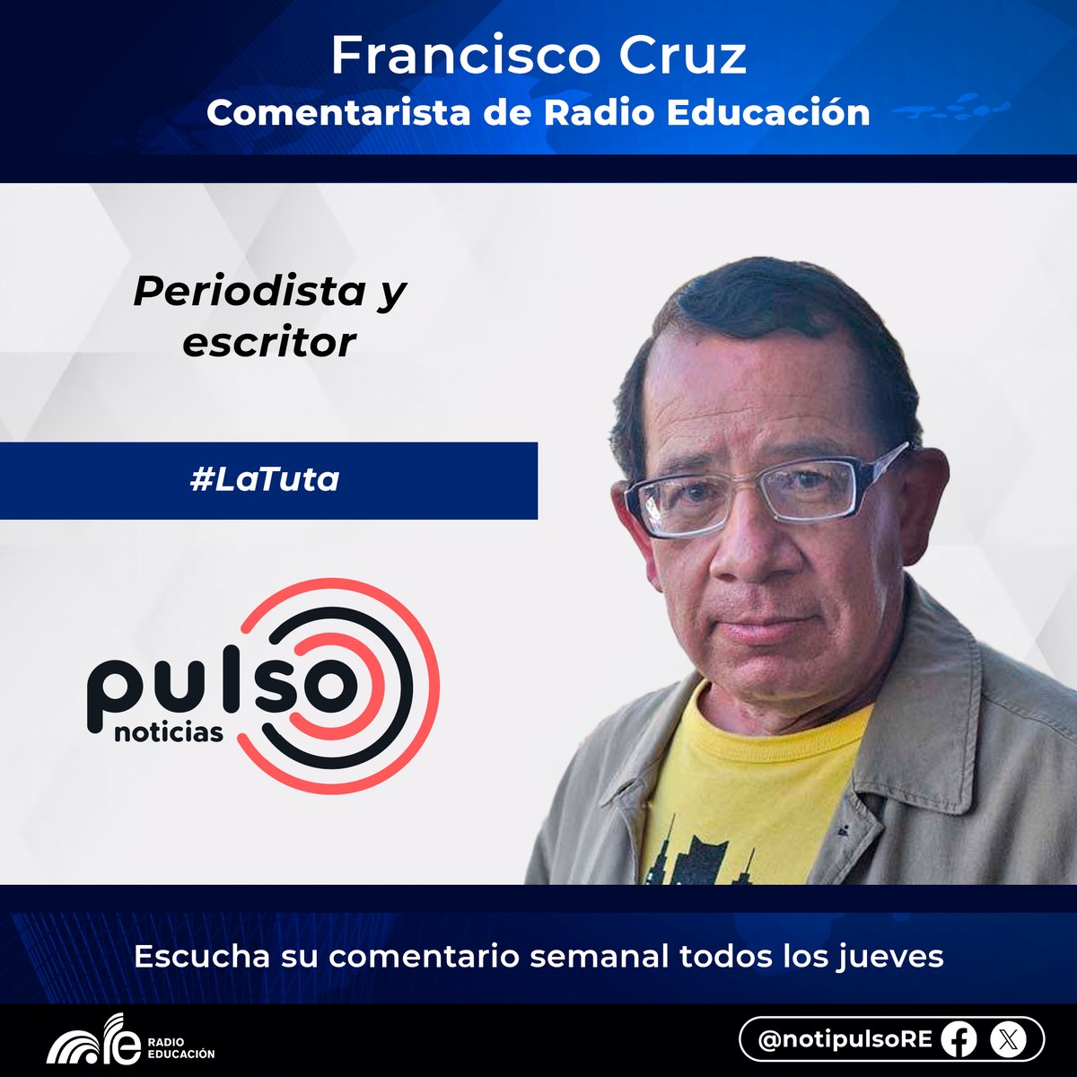Pulso Noticias de Radio Educación (@notipulsore) on Twitter photo Esta tarde en #PulsoNoticias de <a href="/RadioEducacion/">Radio Educación</a>, <a href="/pacocruzjimenez/">Francisco Cruz</a> analizó la extradición a EEUU de Servando Gómez, #LaTuta, y el golpe que podría representar para la familia Calderón Hinojosa.
Escucha su columna semanal aquí ⬇️🎙️
e-radio.edu.mx/Noticiarios-pu… Esta tarde en #PulsoNoticias de <a href="/RadioEducacion/">Radio Educación</a>, <a href="/pacocruzjimenez/">Francisco Cruz</a> analizó la extradición a EEUU de Servando Gómez, #LaTuta, y el golpe que podría representar para la familia Calderón Hinojosa.
Escucha su columna semanal aquí ⬇️🎙️
e-radio.edu.mx/Noticiarios-pu…