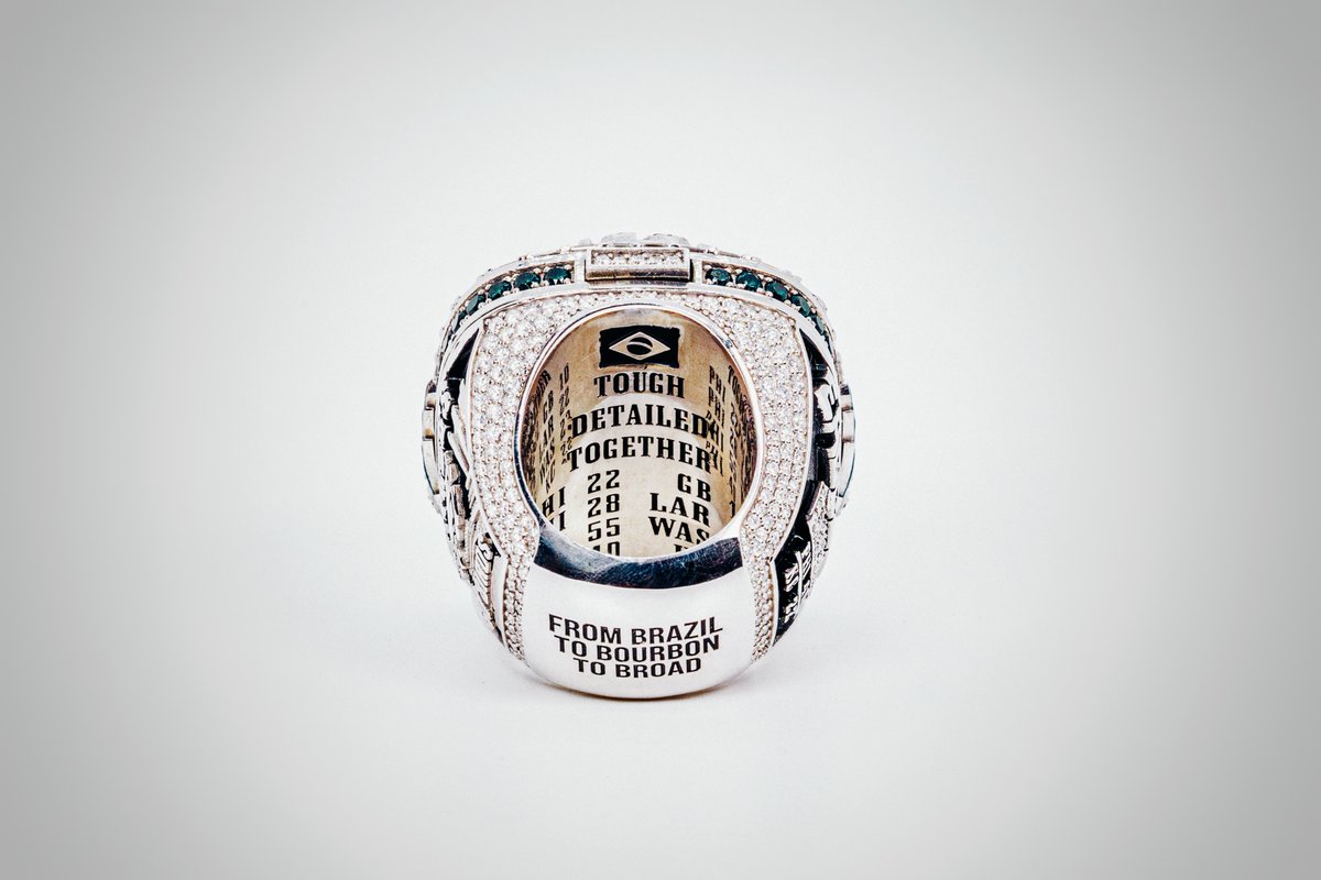 It all starts with 145 diamonds, marking the record points scored in the postseason by the Eagles. Forty more form ‘WORLD CHAMPIONS,’ honoring their 40-point Super Bowl LIX win. Eighteen midnight-green sapphires represent 18 total wins. Hidden wings open to reveal a message: You