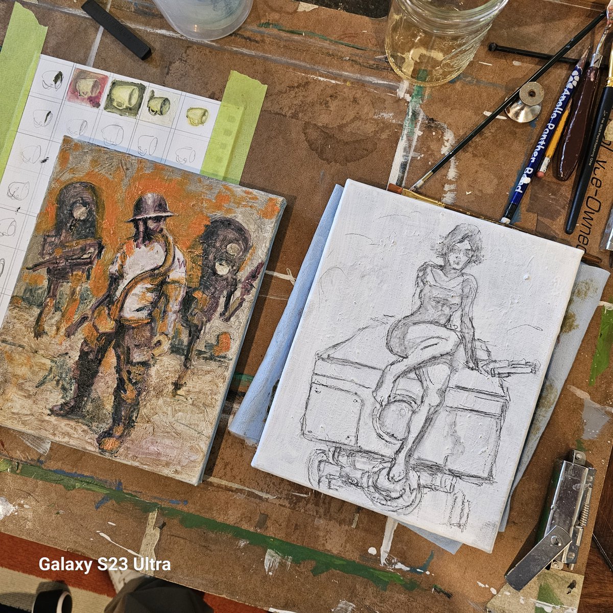 Here's something. Study of Ashley Wood's style and a new one using a pose by artist Michael Carson (I added the robot). Playing with some ideas for a potential graphic novel.