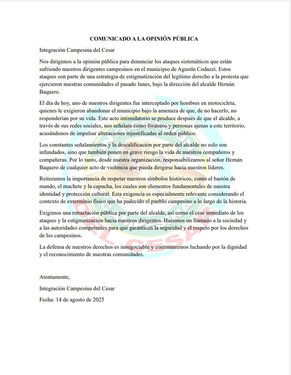 Integración Campesina del Cesar tweet media