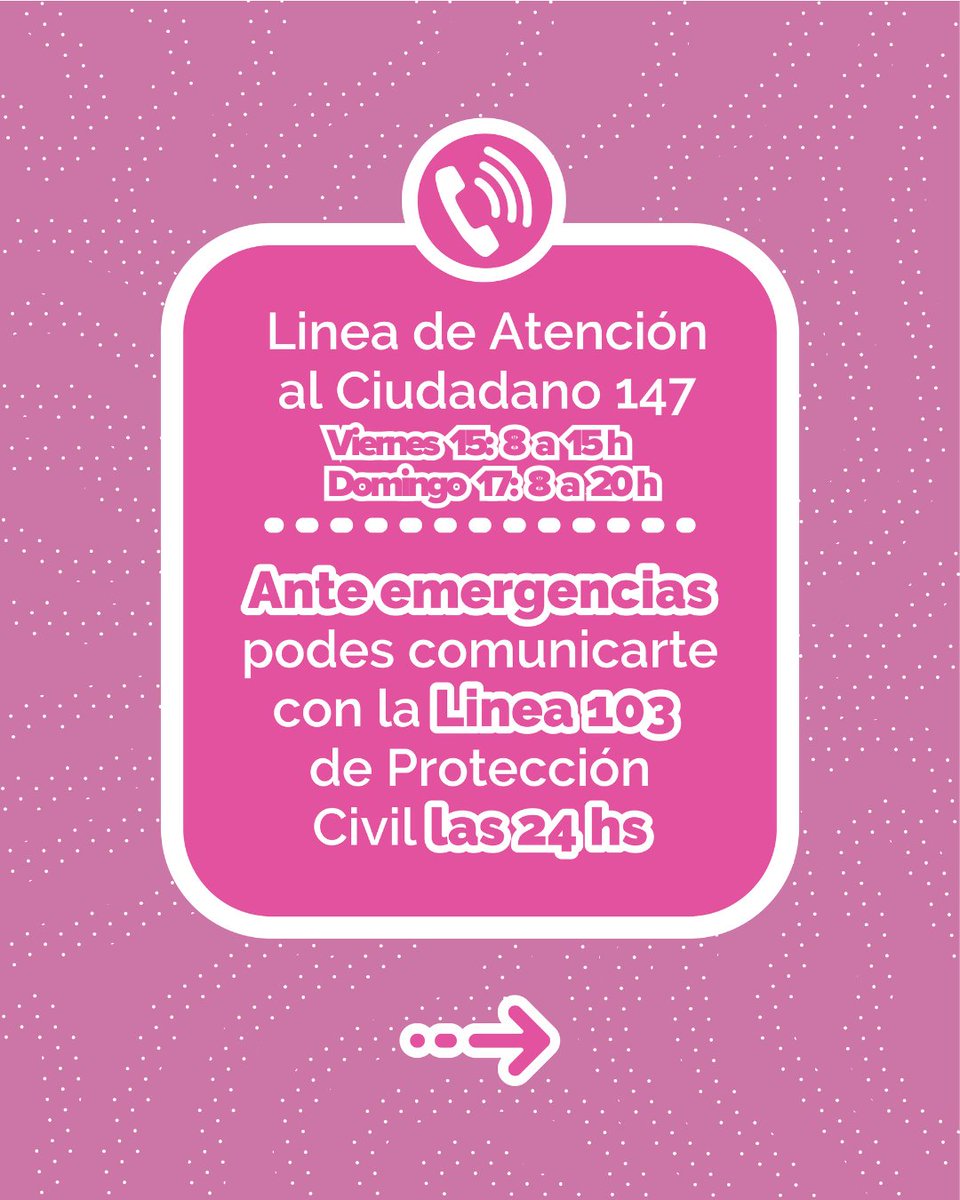 147Neuquen's tweet photo. Así será el funcionamiento de los #serviciosmunicipales los dias 15 y 17 de agosto "Paso a la inmortalidad del Gral. Don José de San Martín" 🇦🇷
Línea 147 📞 viernes de 8 a 15hs, domingo de 8 a 20hs.
Emergencias: Línea 103 de Protección Civil las 24hs.
@munineuquen https://t.co/3BZFvnUu6l