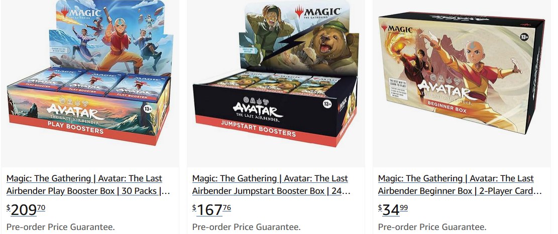Card Purchaser (@cardpurchaser) on Twitter photo Magic: The Gathering | Avatar: The Last Airbender pre-orders currently available at Amazon #ad 
Play Booster Box 
amzn.to/3UurRdy
Jumpstart Booster Box
amzn.to/4ltWt9Y
Beginner Box
amzn.to/46SNYBG Magic: The Gathering | Avatar: The Last Airbender pre-orders currently available at Amazon #ad 
Play Booster Box 
amzn.to/3UurRdy
Jumpstart Booster Box
amzn.to/4ltWt9Y
Beginner Box
amzn.to/46SNYBG