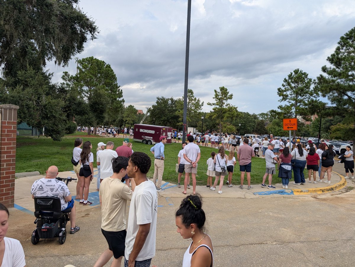 kurthamon's tweet photo. @FSUSoccer So the new response during lightning concerns is to keep everyone out of the relative safety of the stadium and in a long line in the parking lots? I'm not sure this is the soundest liability limitation strategy.... https://t.co/TGiwD6gGfX