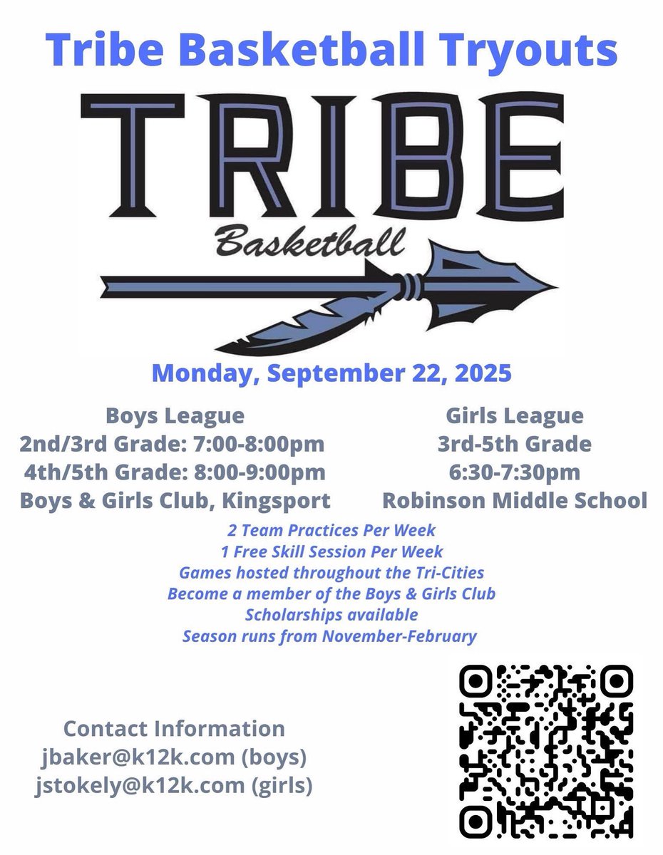 DBHS_GBB's tweet photo. We are excited to announce our Tribe Youth Basketball league. Try out dates for our girls and boys league

Come show your skills and join the tribe this season! Scan the QR code to register. https://t.co/ZDeZqkNn6R