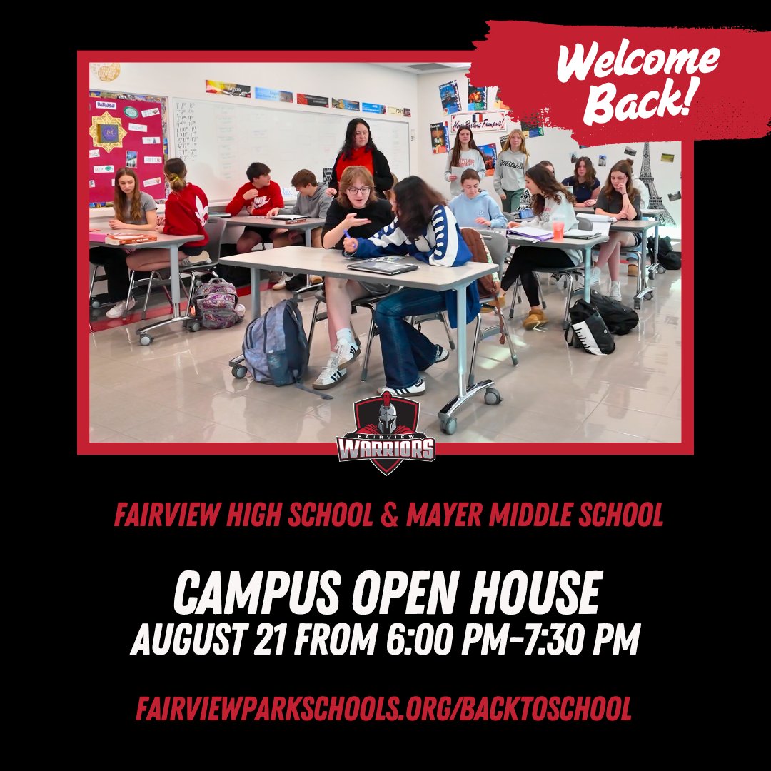 📣 Join us for Open House! 👋 Students and families in Grades 6–12 are invited to the FHS/MMS Campus Open House on Thursday, August 21 from 6:00–7:30 PM.

✅ Meet our staff
✅ Learn about classes and programs
✅ Explore our campus

We can’t wait to welcome you!

#WarriorPride