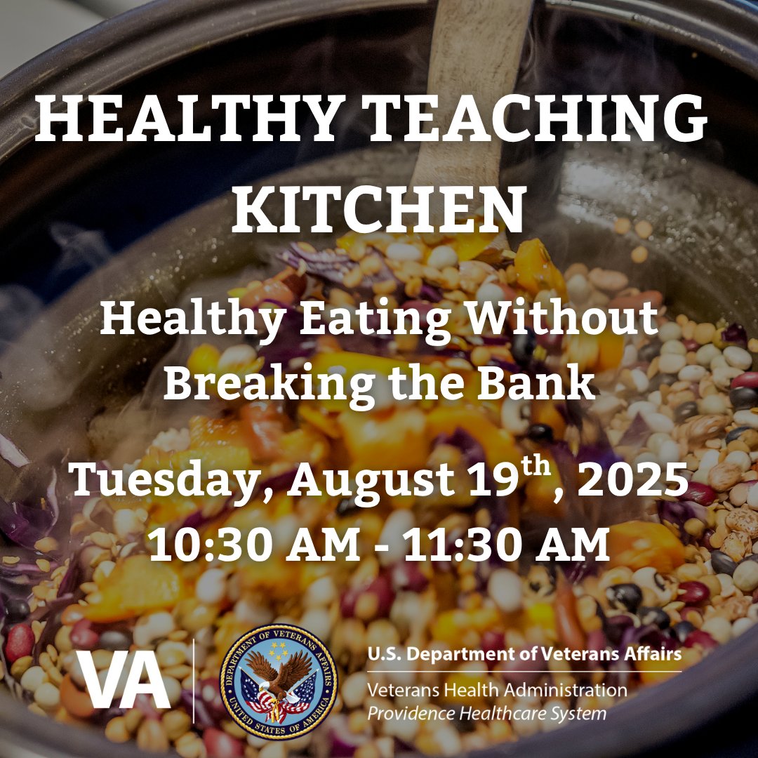 VAProvidence's tweet photo. Healthy doesn’t have to be expensive! Join us on Aug 19 at 10:30 AM for tips on eating smart &amp; saving money. Call (401) 457-1444! #VAProvidence #RhodeIsland #Massachusetts #Providence #VeteranNutrition #EatWellSaveMore #HealthyTeachingKitchen https://t.co/taya9h9k6t