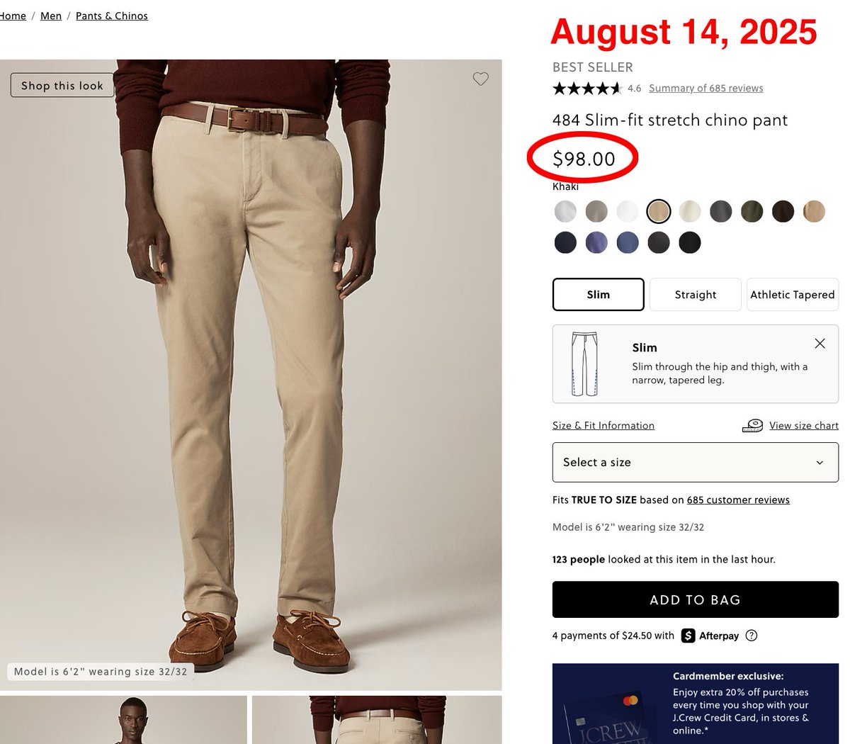 Last year, $98 at J. Crew got you a pure-cotton giant chino

Today, the same amount gets you 30% less chino in a cotton-elastane blend

#Trumpseconomy