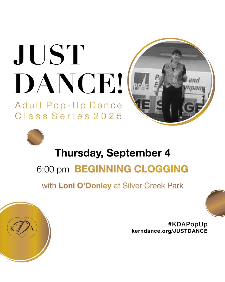 KDA (@kerndance) on Twitter photo Tap into the fun of clogging, with or without the taps! 👣✨ Join our easy-level class for a rhythm-filled, foot-tapping good time taught by Loni O’Donley on Thursday, September 4 at 6:00 pm at Silver Creek Park! <a href="/clogmom1/">cheryl ovard</a> 💃🏽🎶🕺🏼REGISTER NOW!!! 👉 kerndance.org/JUSTDANCE
JUST Tap into the fun of clogging, with or without the taps! 👣✨ Join our easy-level class for a rhythm-filled, foot-tapping good time taught by Loni O’Donley on Thursday, September 4 at 6:00 pm at Silver Creek Park! <a href="/clogmom1/">cheryl ovard</a> 💃🏽🎶🕺🏼REGISTER NOW!!! 👉 kerndance.org/JUSTDANCE
JUST